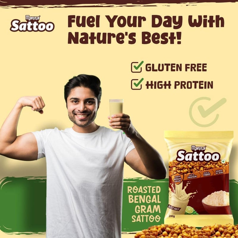 Manna Sattu/Sattoo Drink Mix - 100% Bengal Gram, High Protein & Fibre, 1 Kg (500g x 2 Packs) - Image 3